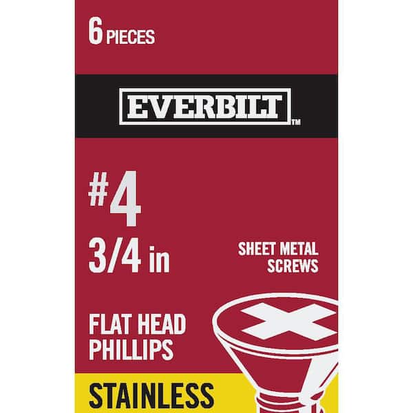Everbilt #4 x 3/4 in. Phillips Flat Head Stainless Steel Sheet Metal Screw (6-Pack)