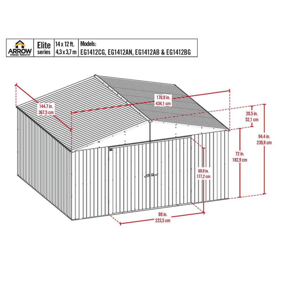 Elite Cool Grey 14' x 12' Steel Storage Shed with Swing Doors