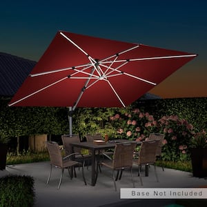 9 ft. x 12 ft. Solar Powered LED Patio Outdoor Cantilever Umbrella Heavy Duty Sun Umbrella in Terra