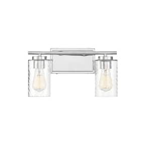 15 in. W x 8.26 in. H 2-Light Chrome Bathroom Vanity Light with Clear Cylinder Glass Shades