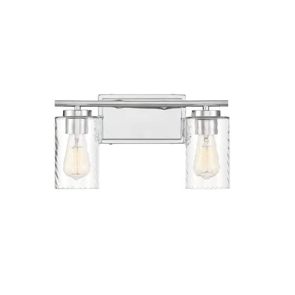 TUXEDO PARK LIGHTING 15 in. W x 8.26 in. H 2-Light Chrome Bathroom Vanity Light with Clear Cylinder Glass Shades