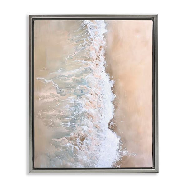 Stupell Industries Neutral Coast Wave Crash by Petal Prints Design Gray Floater Frame Nature Graphic Art Print 31 in. x 25 in.