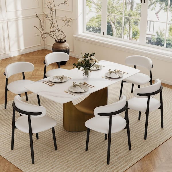 Set of 6, Upholstered Faux Leather Dining Chair with Wood Legs in Black