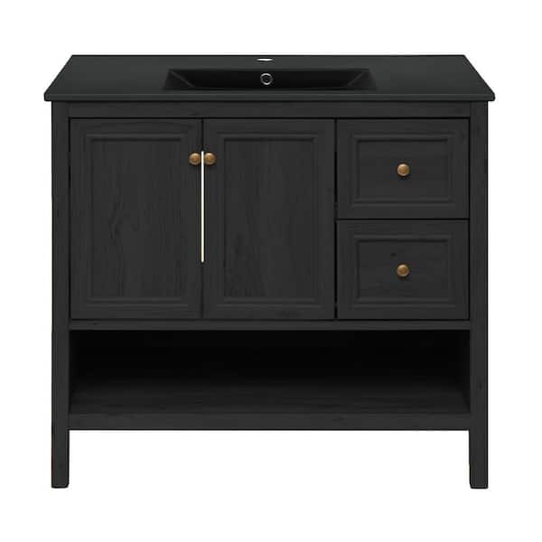 Chateau 36" Freestanding Bathroom Vanity in Black Oak with Black Ceramic Sink Top