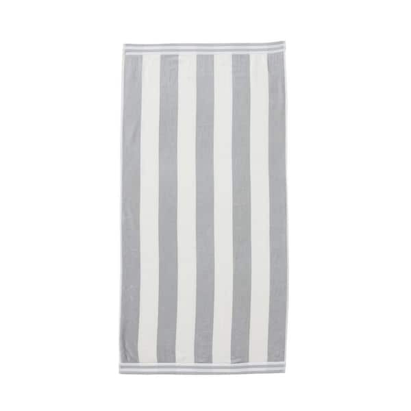 Pale Grey 100% Cotton Cabana Stripe Oversized Beach and Pool Towels