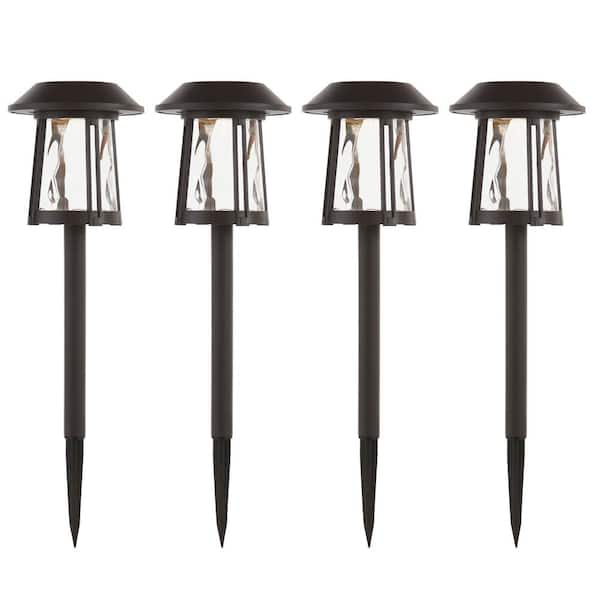 Hampton Bay Weston 10 Lumens Bronze LED Weather Resistant Outdoor Solar Path Light with Water Lens (4-Pack)
