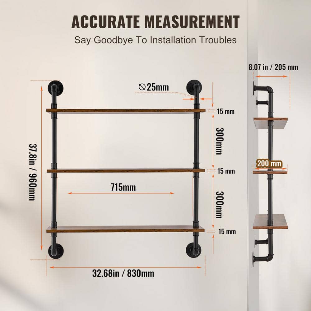 Industrial Black and Brown Wood Floating Accent Shelf