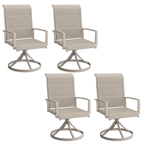 4-Piece Outdoor Patio Swivel Dining Chairs with 360° Rotation and Metal Frame in Sandshell