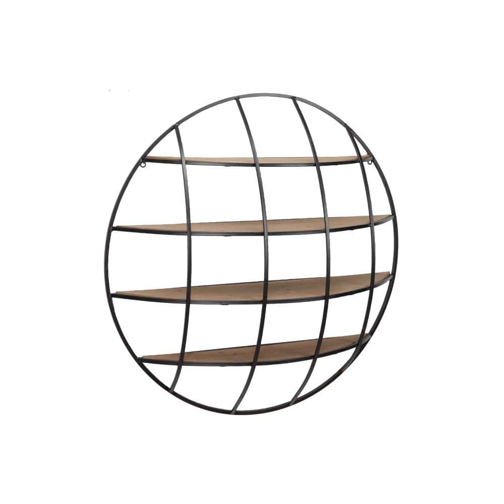 Rustic Iron and Wood 36" Geometric Round Floating Wall Shelf