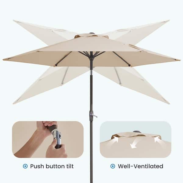 7 beige patio umbrella with tilt JEAREY 7.5ft Steel Outdoor Patio Market Umbrella with Tilt Crank in Beige
