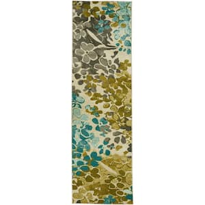 Radiance Aqua 2 ft. 6 in. x 3 ft. 10 in. Machine Washable Floral Area Rug