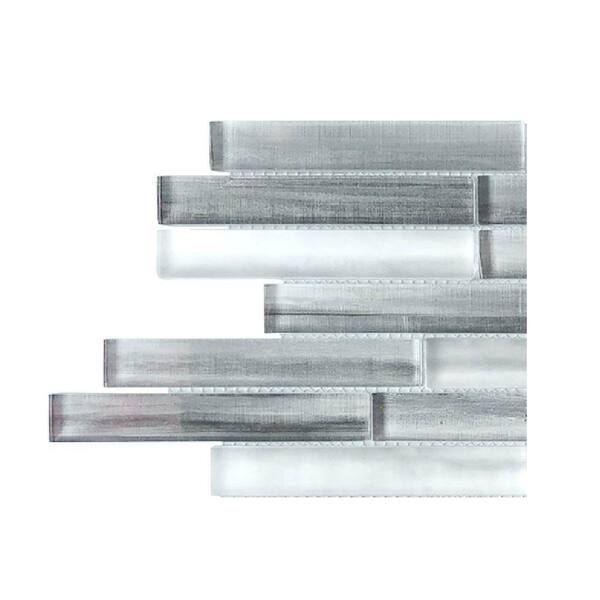 Jeffrey Court Take Home Tile Sample - Illusion Haze Gray 4.5 in. x 4.5 in. Interlocking Gloss Glass Mosaic