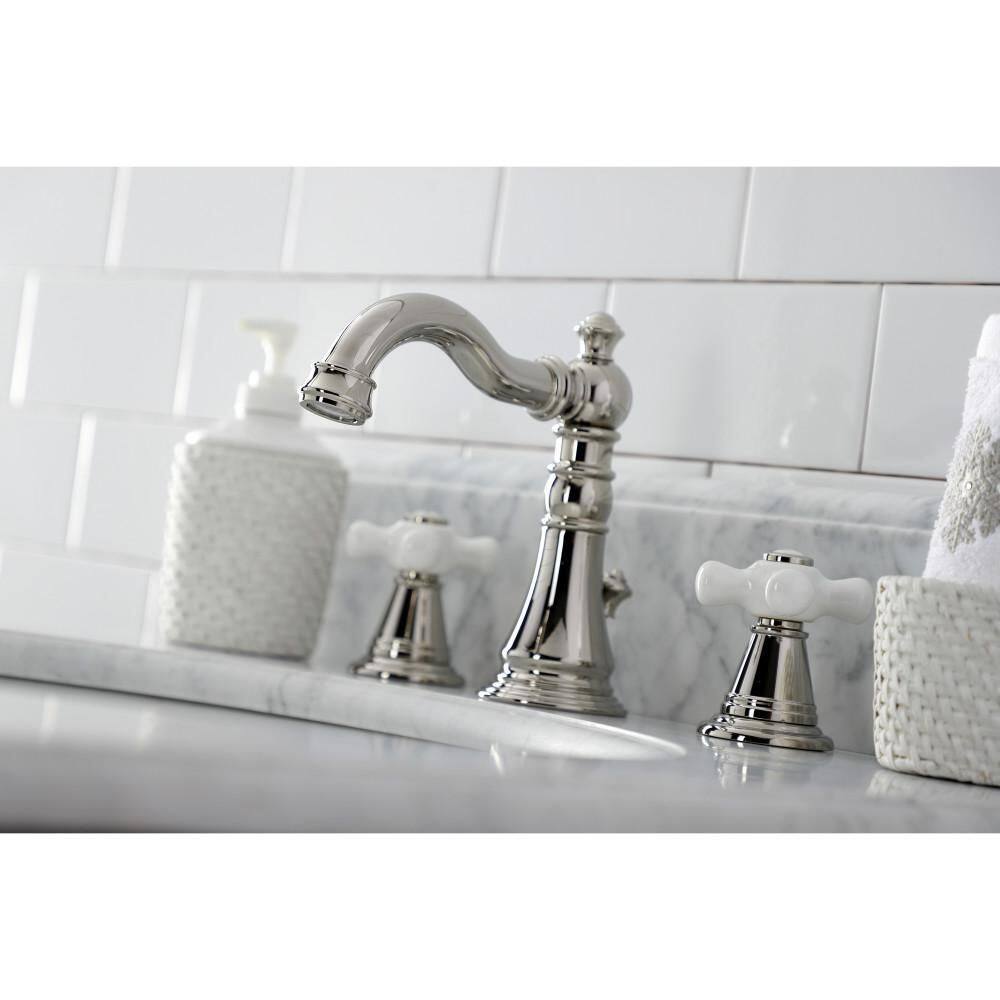 Polished Nickel Victorian Widespread Bathroom Faucet with Pop-Up Drain