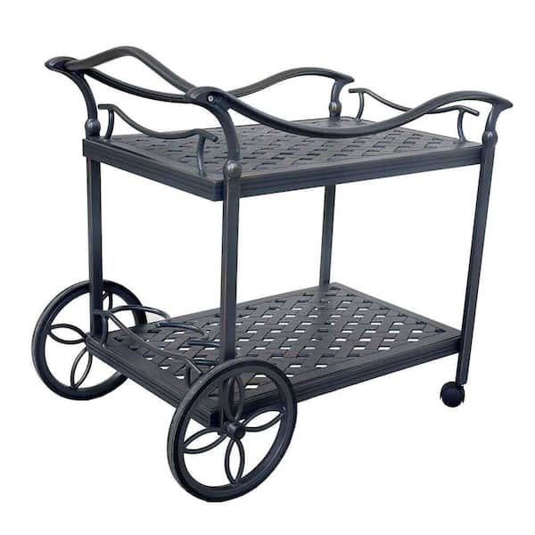GC GATHERCRAFT Castle Rock Dark Lava Bronze Cast Aluminum Outdoor Patio Serving Cart with Wheels
