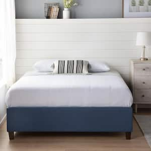 Ava Navy Twin Upholstered Platform Bed with Slats