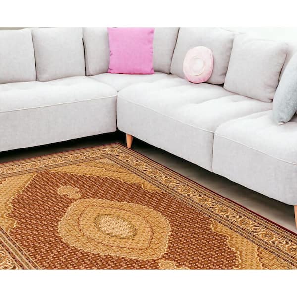 10 ft. x 13 ft. Beige and Red Oriental Washable Non Skid Area Rug