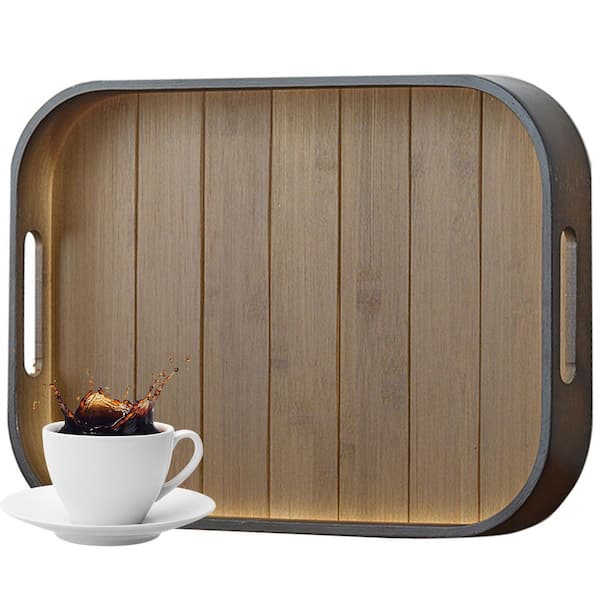Unbranded Brown Wood Decorative Tray Serving Tray with Handles 15. 7x11in Bamboo Coffee Table Trays