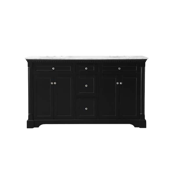 Unbranded Timeless Home 60 in. W x 21.5 in. D x 35 in. H Double Bathroom Vanity in Black with White Marble
