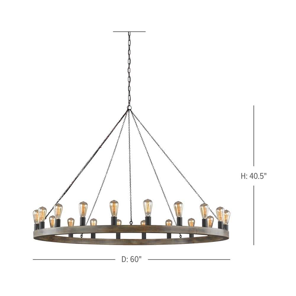 Avenir 20-Light Weathered Oak and Antique Forged Iron Chandelier