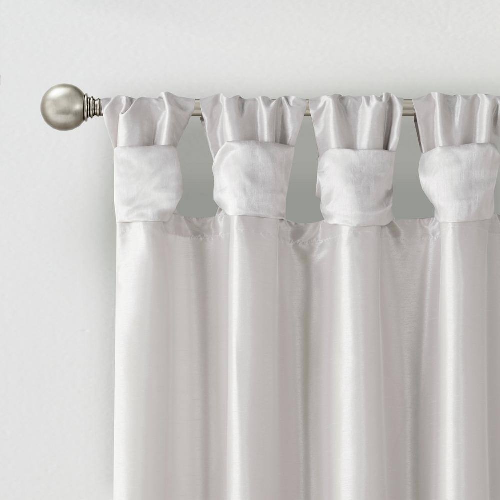 Silver Faux Silk Puddle Length Tab Top Room Darkening Curtain