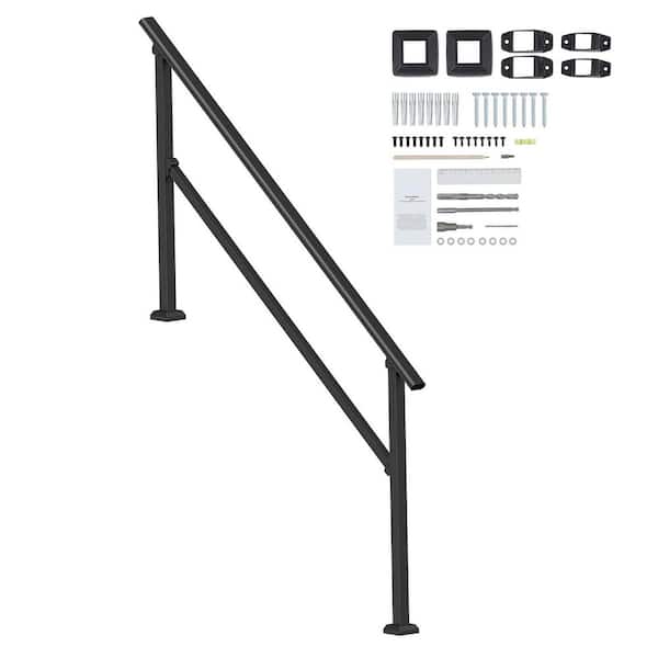 SVOPES 36.22 in. H x 3.31 in. W Black Carbon Steel Stair Railing Kit 5-6 Step Handrails for Outdoor Square Tube Installation