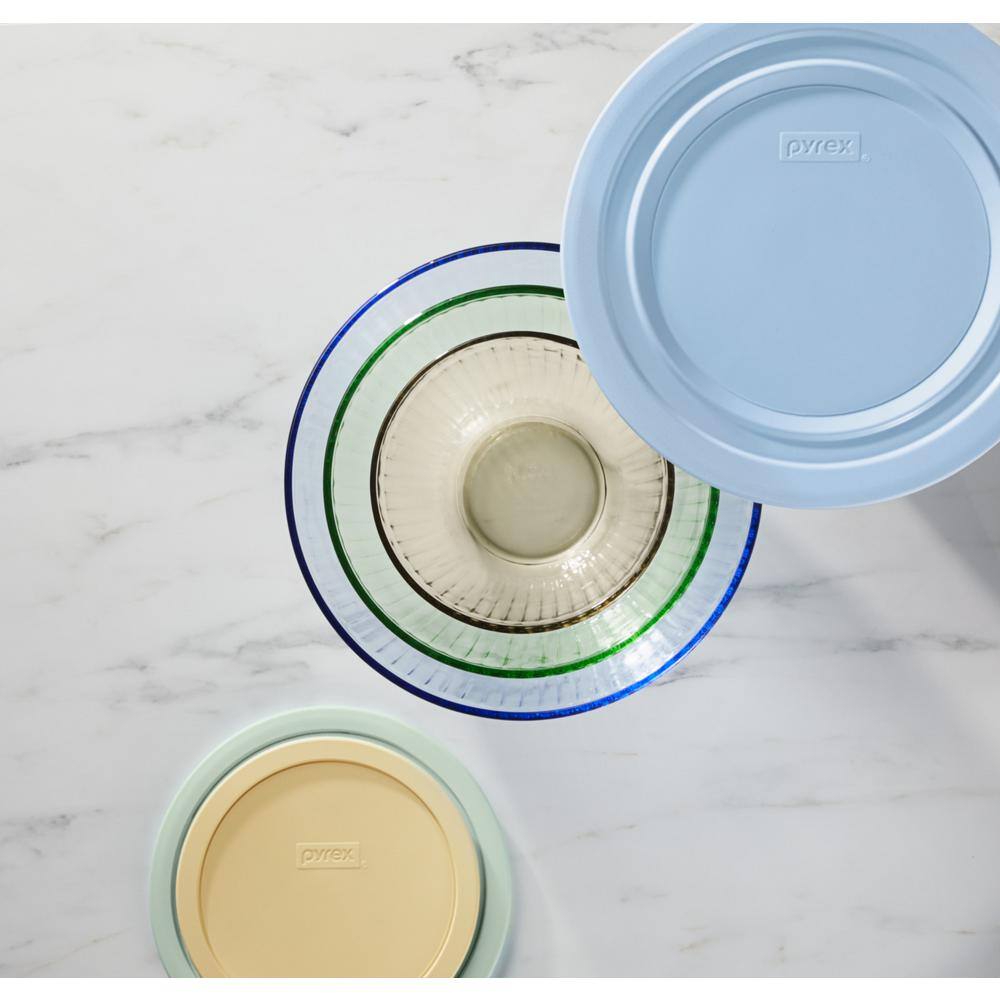 Tinted Glass Ridged Mixing Bowl Set with Lids, 6-Piece
