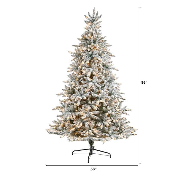 Nearly Natural 8 Ft. Flocked West Virginia Spruce Artificial Christmas Tree With 600 Clear Lights And 1856 Bendable Branches T3349