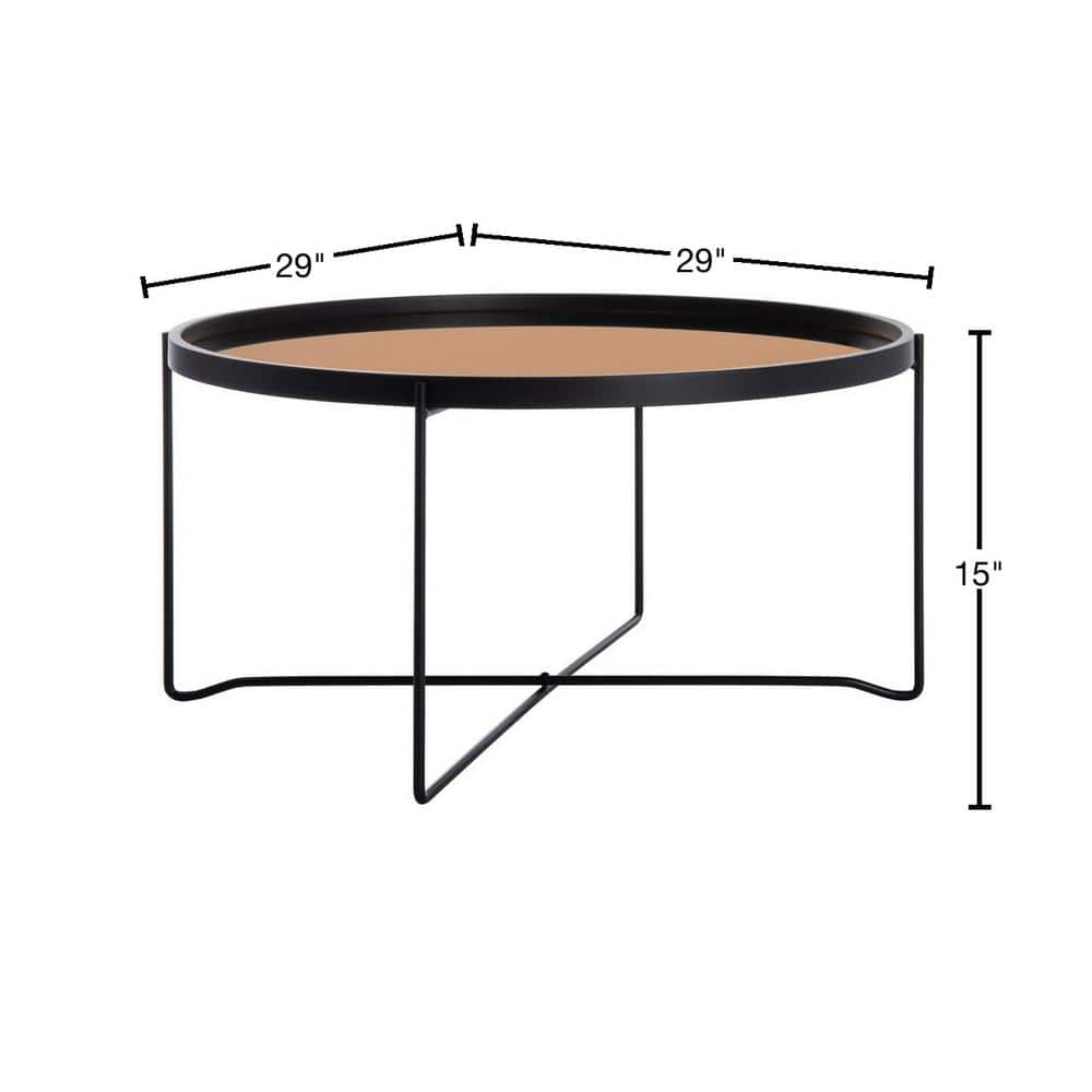Ruby Round Rose Gold Glass and Black Wood Coffee Table