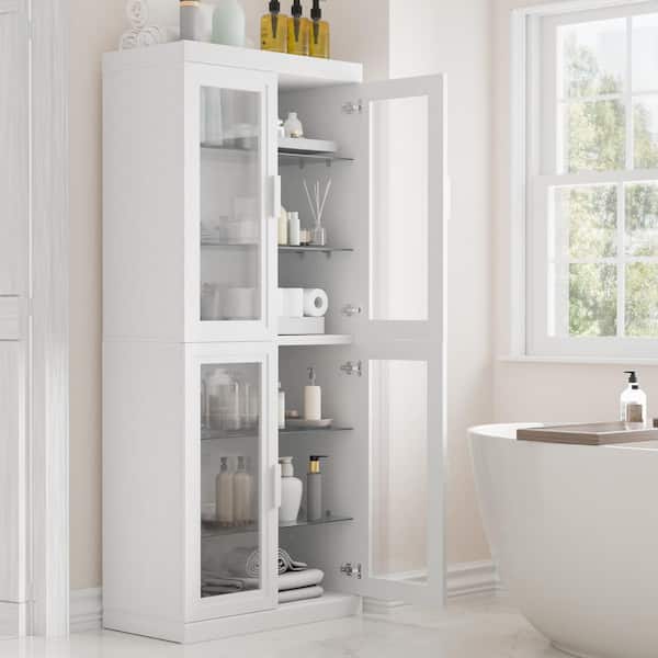 Dovelina Set of 2 White Wooden 36 in. H Storage Cabinet with Glass
