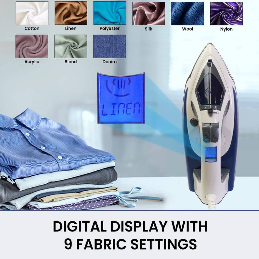 Kenmore White and Blue Digital Steam Iron with Stainless Steel Soleplate