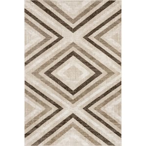 Akari Light Brown 8 ft. x 10 ft. Transitional Diamond Machine Washable Area Rug