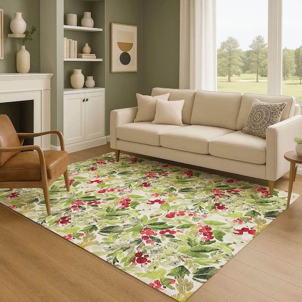 Mayfield Premium Machine Washable Abstract AMF1816 Aloe 10 ft. x 14 ft. Area Rug