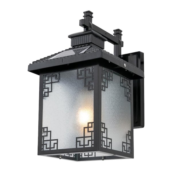 OUKANING 14.56 in. Black Neo-Chinese Style Outdoor/Indoor Waterproof Wall Light Wall Lantern Sconce with No Bulbs Included