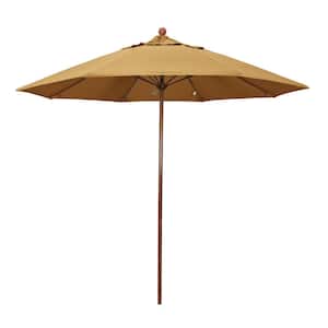 9 ft. Woodgrain Aluminum Commercial Market Patio Umbrella Fiberglass Ribs and Push Lift in Wheat Sunbrella