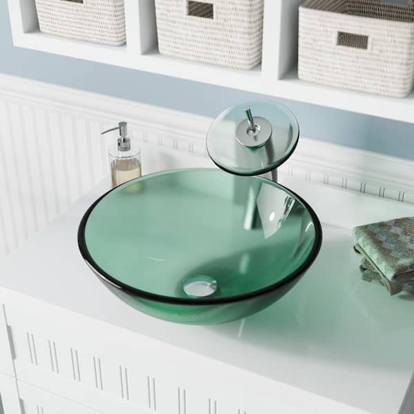 Round Frosted Glass wash Basin Simple and Effective Embedded Vanity top Sink,Green 