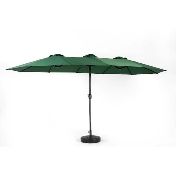 Tenleaf 14.8 ft. Steel Market Double Sided Outdoor Patio Umbrella in Dark Green with Crank