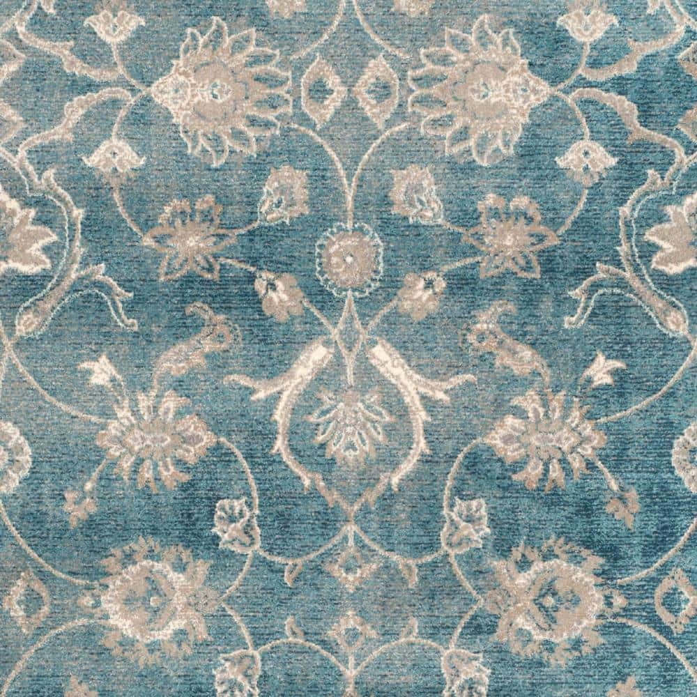 Sofia Blue and Beige Hand-Knotted Synthetic Area Rug