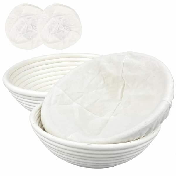 3-Piece 9 in. Round Natural Rattan Bread Proofing Basket Set with Thick Washable Liners Generic