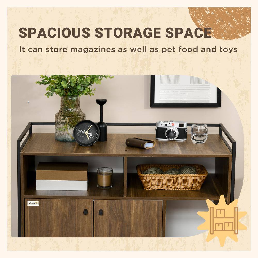 Brown Wood and Metal Freestanding Cat Litter Box Enclosure
