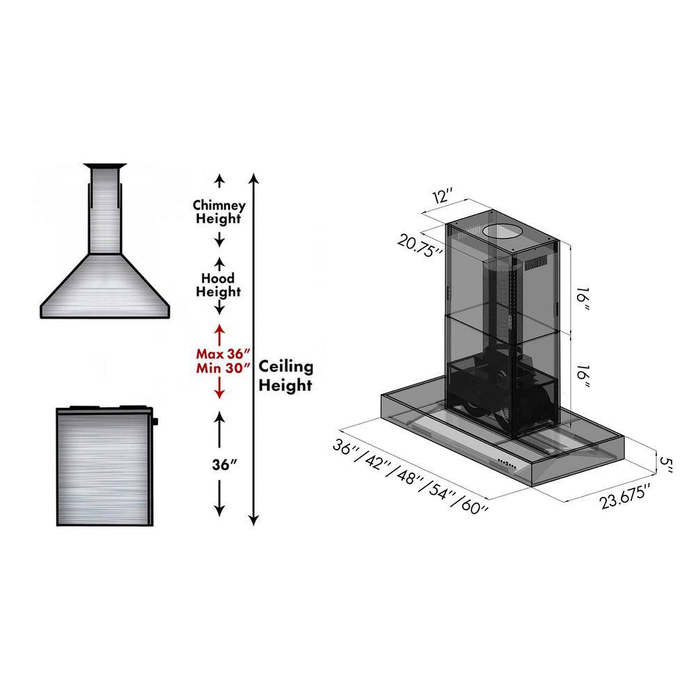 36" Brushed Stainless Steel Island Range Hood