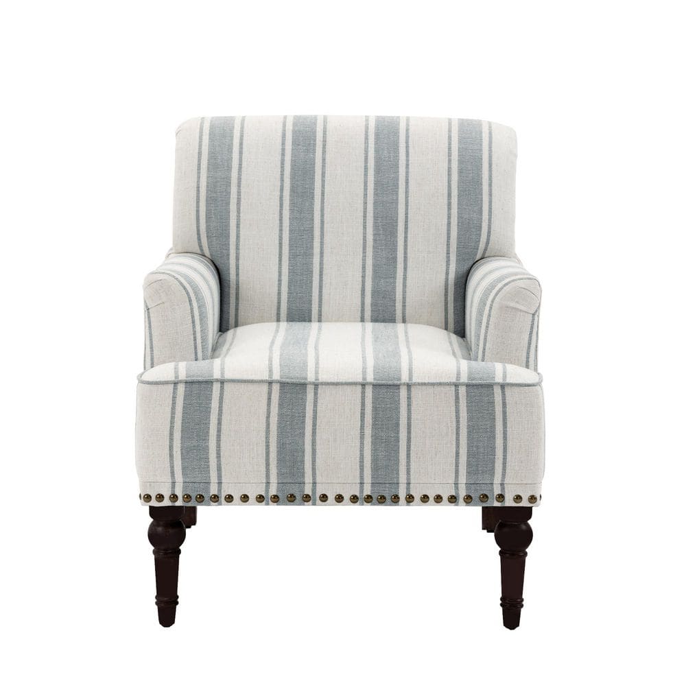 COMPACT LO CHAIR 02 basque “gray stripe” Uixe Modern Blue Striped Linen Fabric Upholstered Accent Armchair