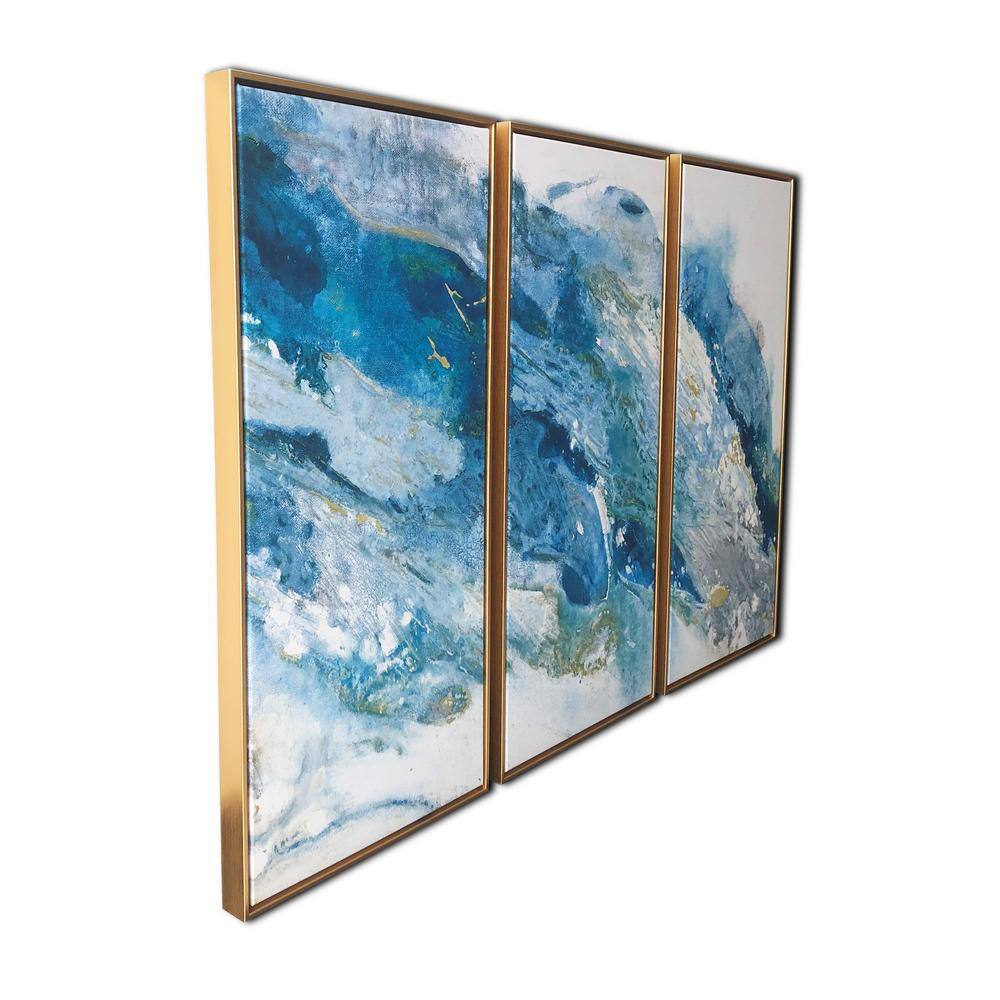 Abstract Blue and Gold Triptych Canvas Wall Art for Nursery