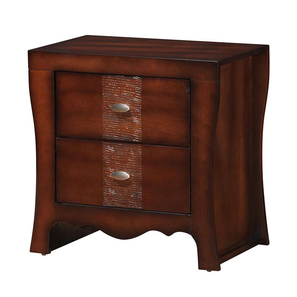 Espresso Brown 2-Drawer Transitional Nightstand with Nickel Hardware