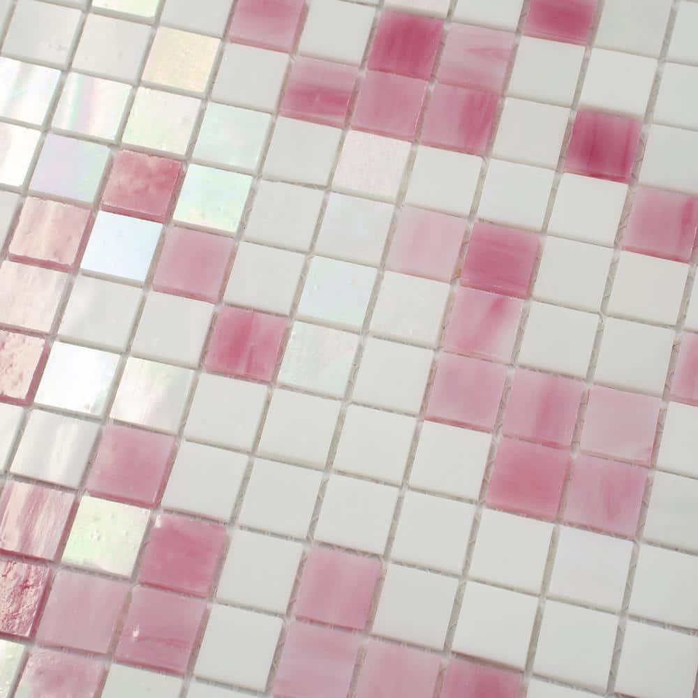 Mingles 11.6" Pink and White Glass Mosaic Tile