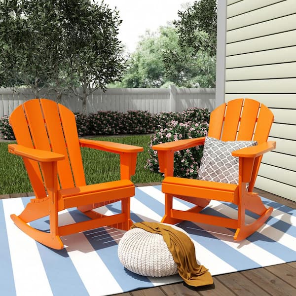 WESTIN OUTDOOR AMOS Orange Outdoor Rocking Poly Adirondack Chair (Set Of 2)