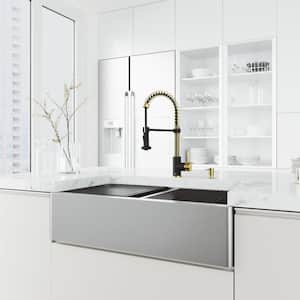 Edison Single Handle Pull-Down Sprayer Kitchen Faucet Set with Soap Dispenser in Matte Brushed Gold and Matte Black