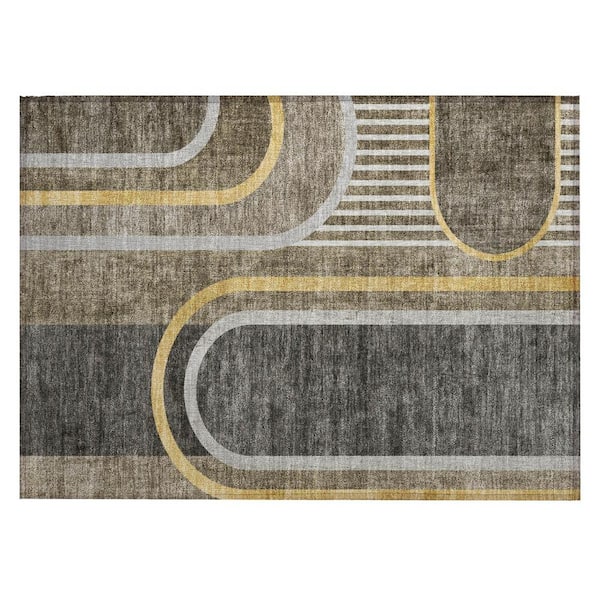 HomeRoots Taupe and Gray 2 ft. x 3 ft. Woven Abstract Polyester Rectangle Indoor/Outdoor Area Rug