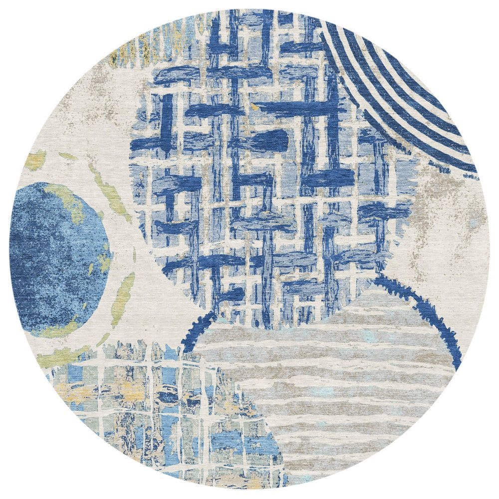 Chantille Machine Washable Indoor/Outdoor Abstract ACN2998 Blue 8 ft. x 8 ft. Round Rug price history on PriceWatchPro