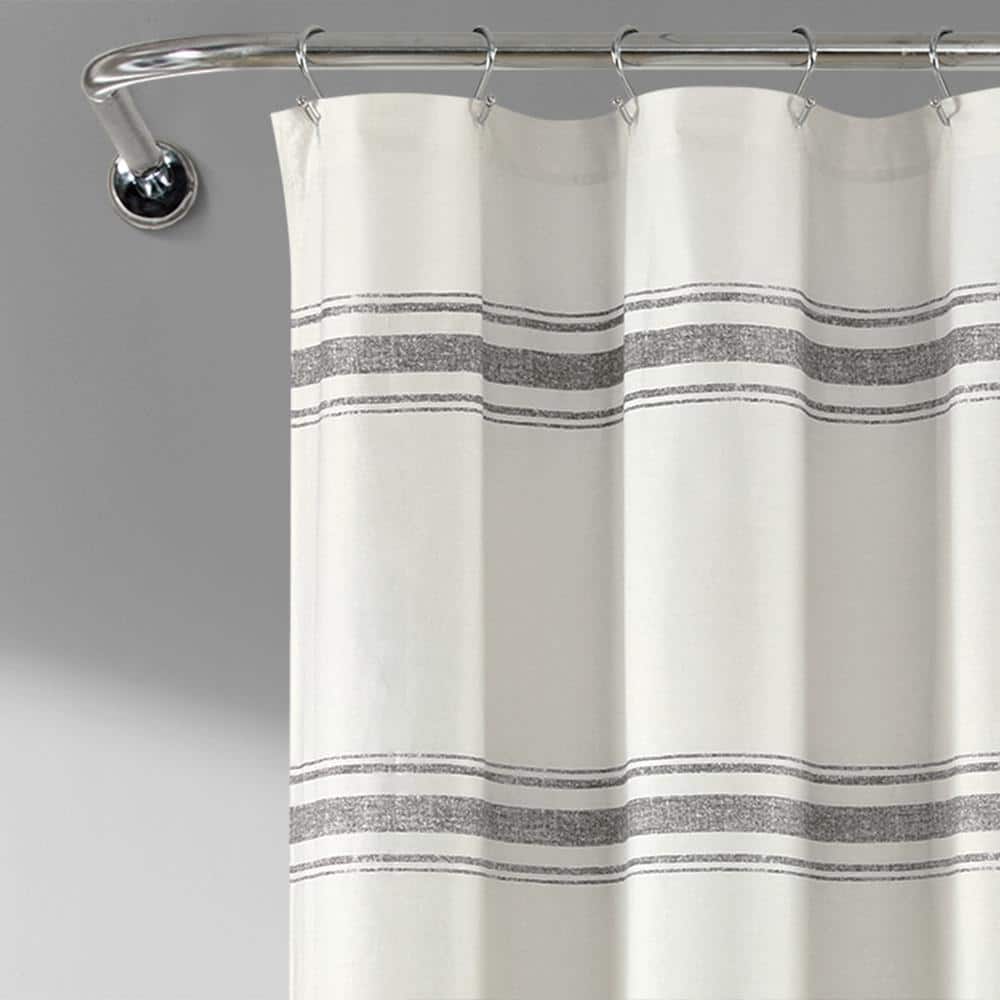 Gray and White Cotton Striped Shower Curtain