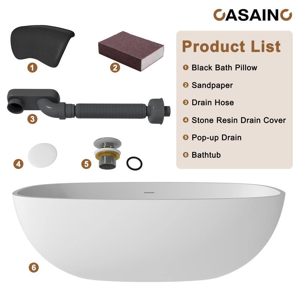 71'' Matte White Freestanding Soaking Tub with Black Pillow
